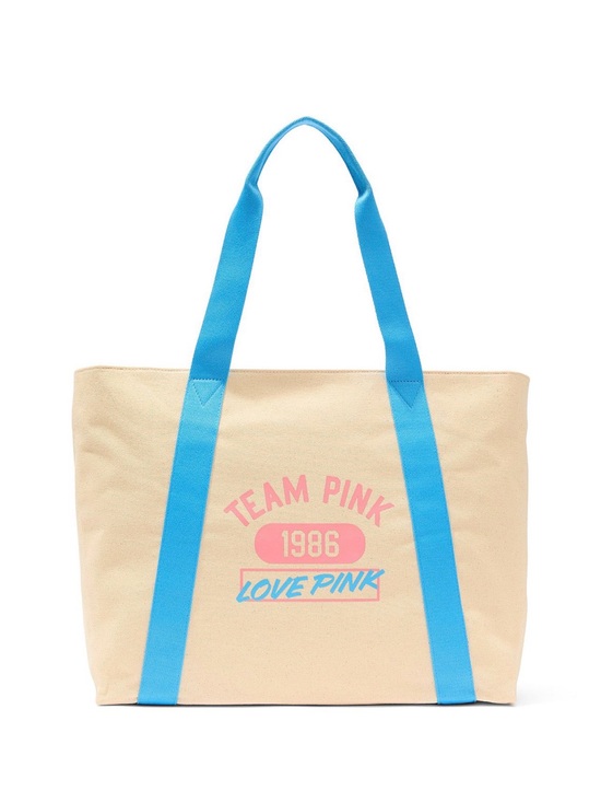 PINK Victoria's Secret Handbags - Victoria’s Secret PINK Love Team Pink 1986 Canvas Tote Bag Beach Travel Zip BNWT